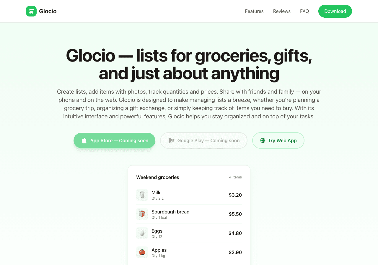 Glocio website preview